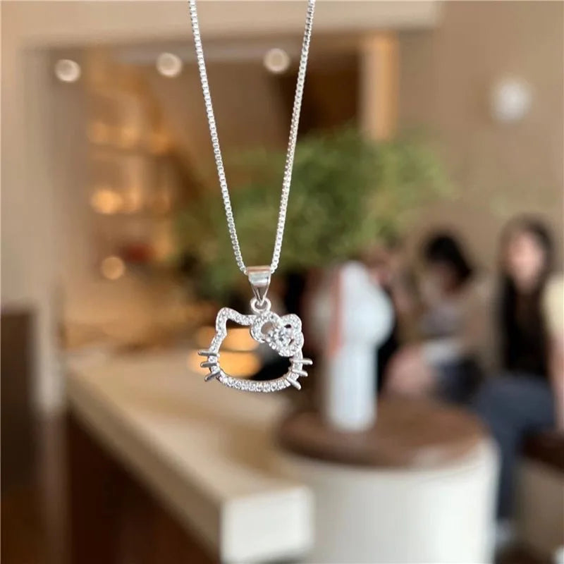 Hello Kitty Necklace for Girls Fashion Jewelry Accessories Aesthetic Neck Pendants Y2K Kawaii Sanrio Charms Chain Christmas Gift