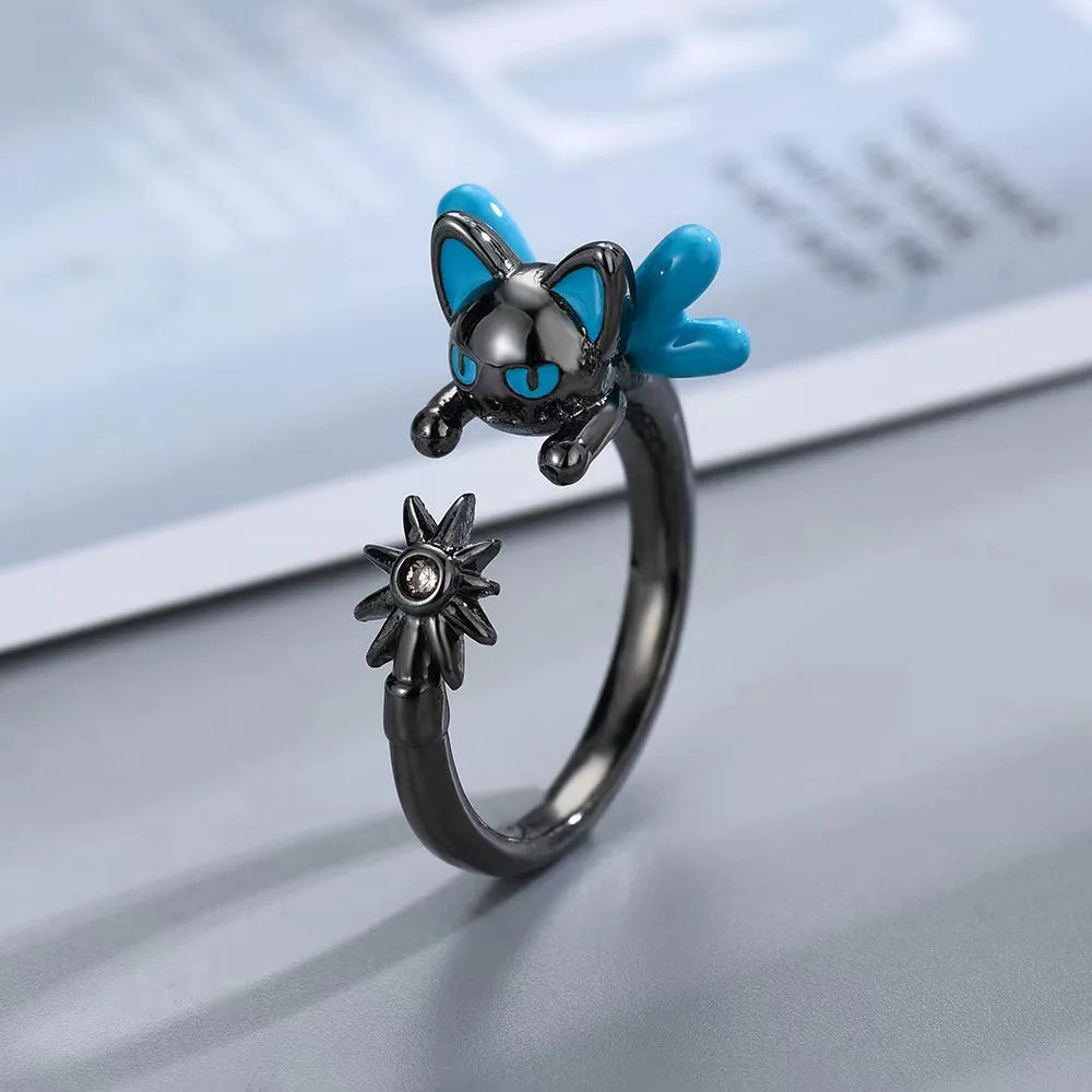 Cute Animal Themed Finger Rings Rhinestone Inlaid Cartoon CERBERUS Shape Opening Ring Jewelry Cosplay Props Gift For Friends