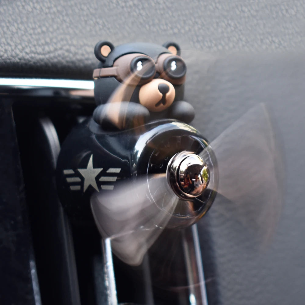 Car Aromatherapy Air Freshener Bear Pilot Rotating Propeller Aromatherapy Interior Perfume Diffuser Vent Fragrance Car Ornament