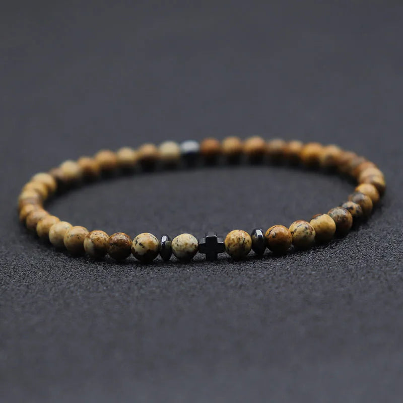 4mm Natural Stone Bracelet Men Hematite Cross Braclet Rice Bead Braslet Homme Boyfriend Gift Bracciale Uomo Joias Yoga Jewelry