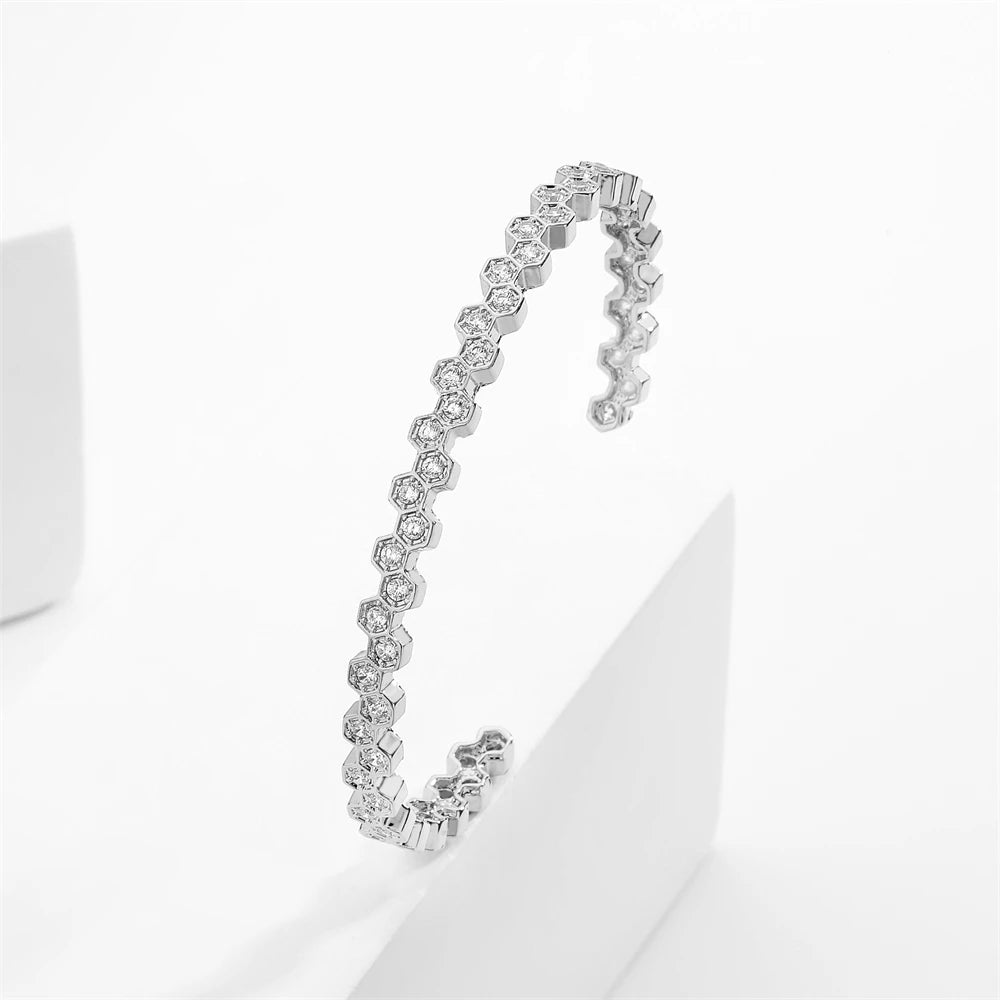 UILZ 316L Stainles Steel Open Hexagon Bracelet For Women High-quality Exquisite Zircon Inlay Simple Not Fading Bracelet Jewelry