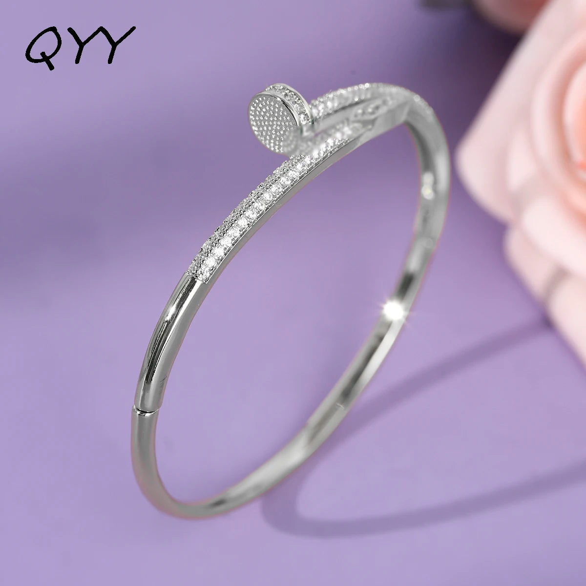 QYY Newest Copper with Zirconia Women's Bracelet Europe and United Daily Opening Bangles Holiday Show Jewelry Accessories