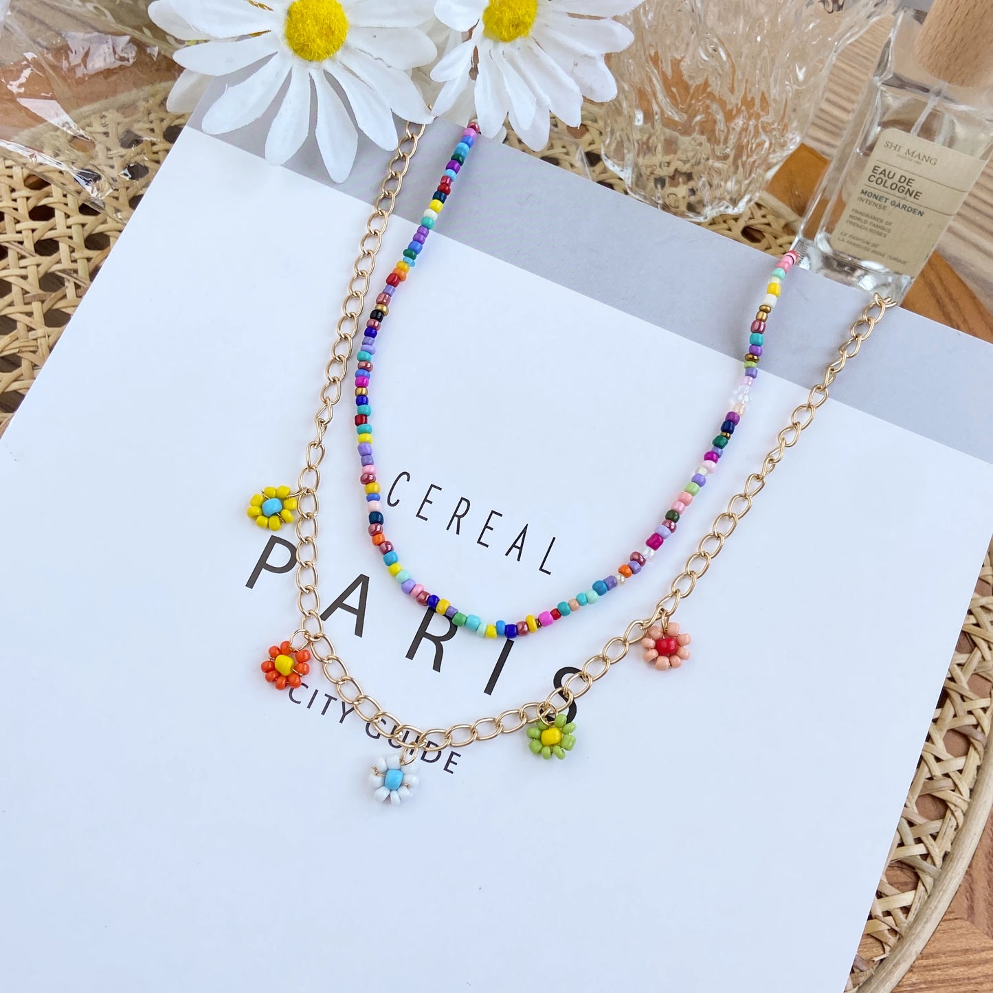 Y2K Flowers Charms Pearl Choker Necklace For Women Boho Colorful Beaded Clavicle Chain Short Necklaces Jewelry Gift 2024