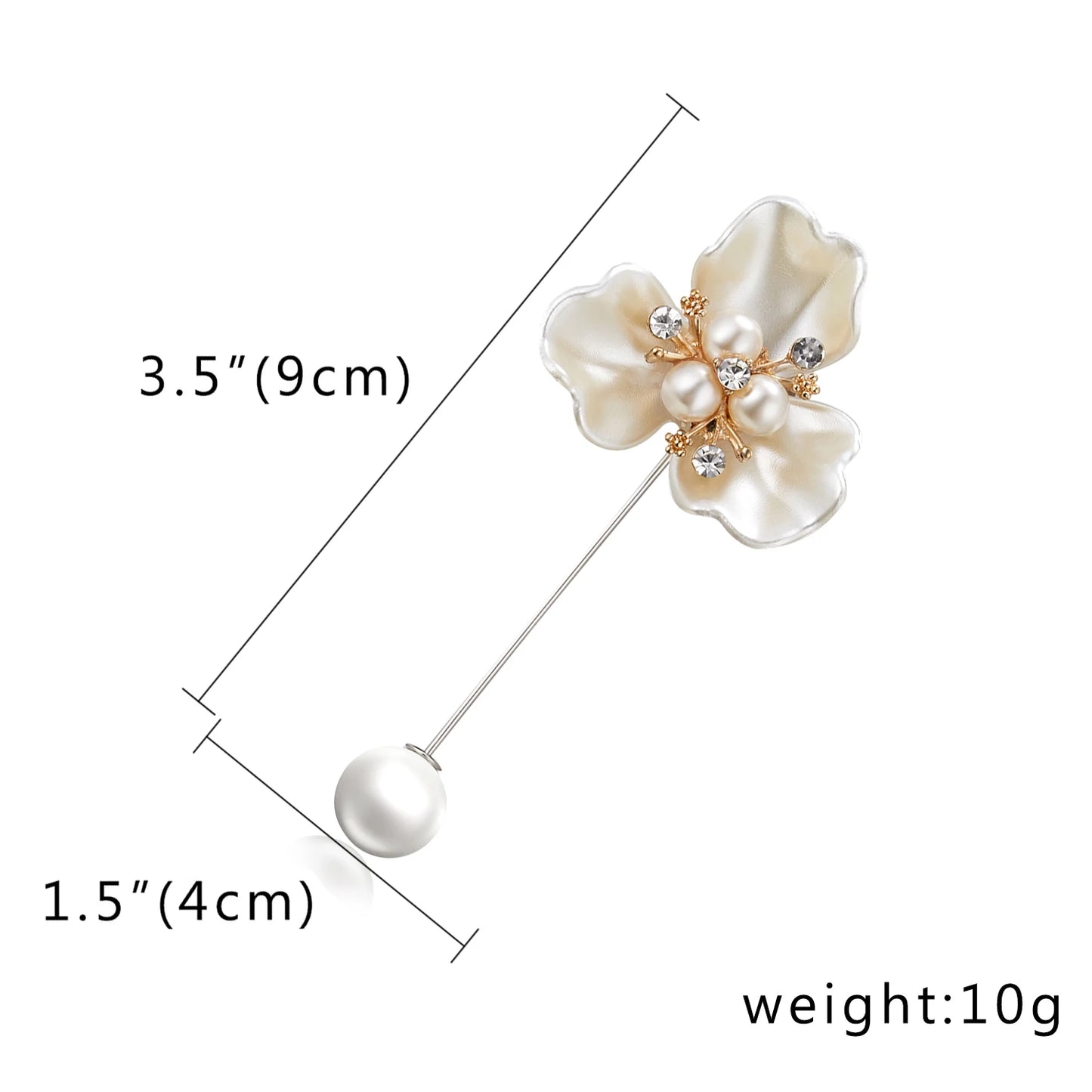 Rinhoo Imitation Pearl Shell Camellia Flower Brooch For Women White Floral Petal Bouquet Long Needle Shirt Collar Lapel Pin Gift