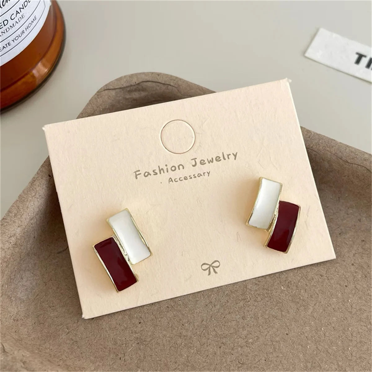 Vintage Trendy Red Enamel Geometric Round Heart Stud Earrings For Women Light Luxury Imitation Pearl Square Oval Earring Jewelry