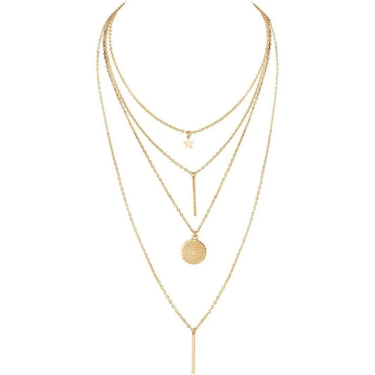 Layers Choker Necklace 14K Gold Silver Plated Y Pendant Necklace Multilayer Bar Necklace Adjustable Layer Necklace for Women