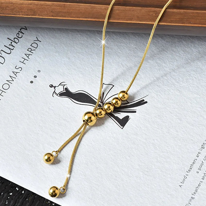 Classic Metal Ball Pendant Necklace Stainless Steel Long Chain Necklace for Women Men Jewelry Gift