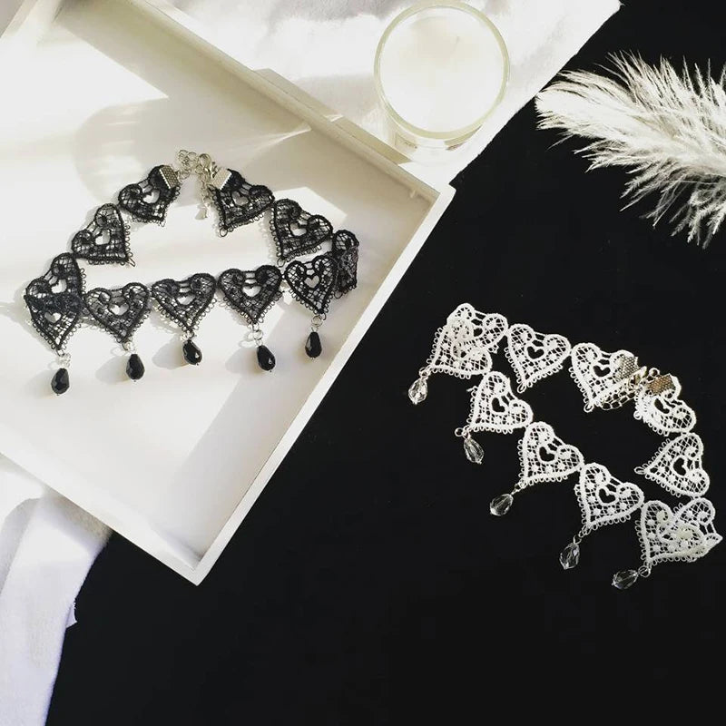 Fashion Choker Necklace For Women Sexy Black White Lace Stretch Strip Pendant Short Clavicle Gothic Necklace Aesthetic Jewelry