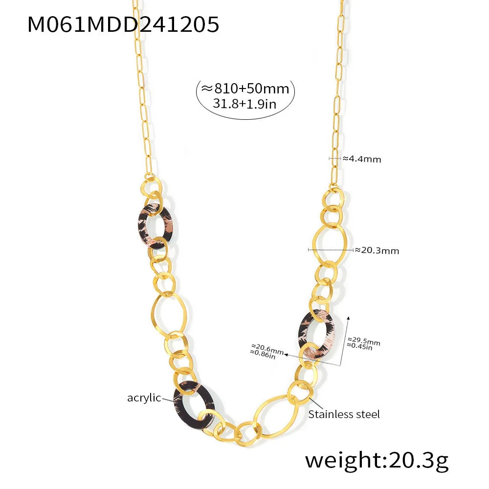 Necklace for Women Leopard Print Stainless Steel Acrylic Pendant Long Chain Sweater Link Gorgeous Charm Jewelry Gift