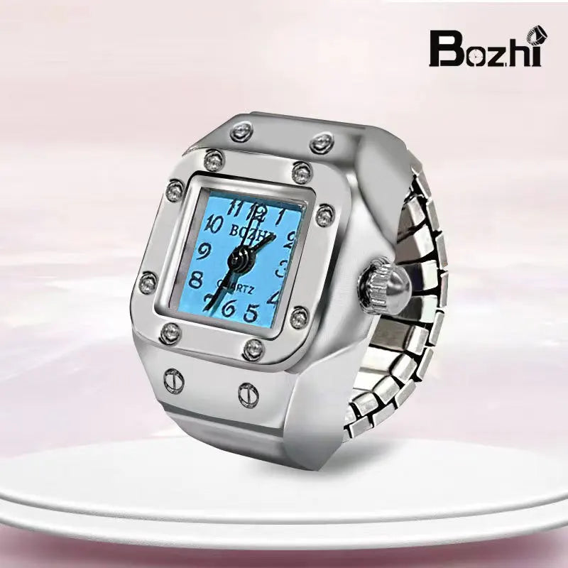 Y2K Punk Quartz Watch Rings for Couple Women Man Hip Hop Mini Elastic Stretchy Watch Finger Ring Retro Fashion Jewelry Gift