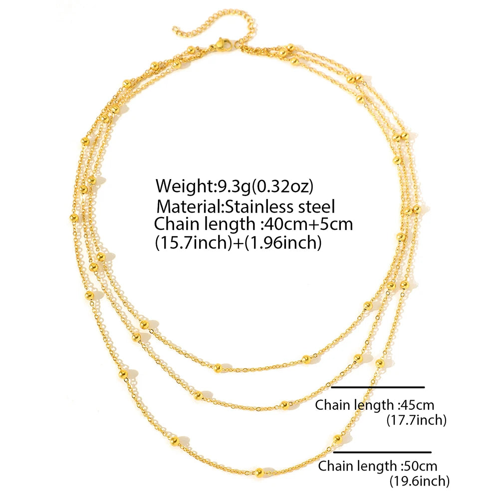 Stainless Steel Necklace New High-end Atmosphere Delicate Beads Multi-Layers Chain Bone Necklace For Women Jewelry Party Gifts