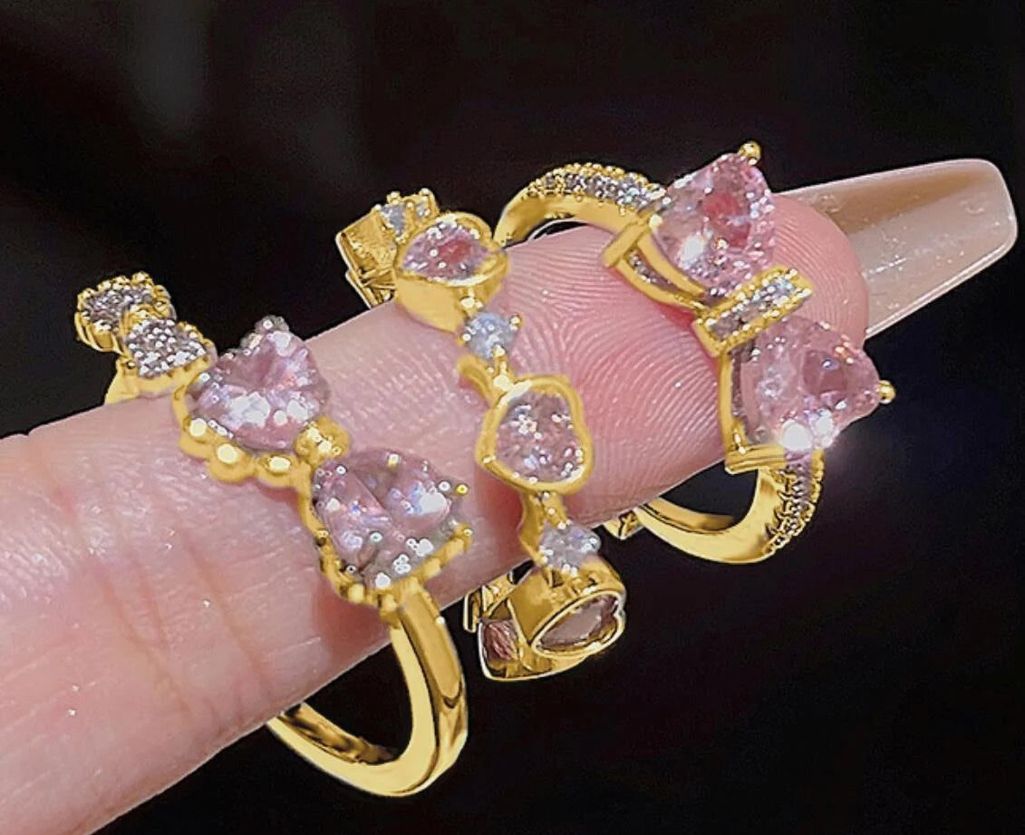 New Y2K Crystal Rings Kpop Heart Adjustable Ring Irregular Geometry Punk Vintage Rings Set for Women Girls 2024 Fashion Jewelry