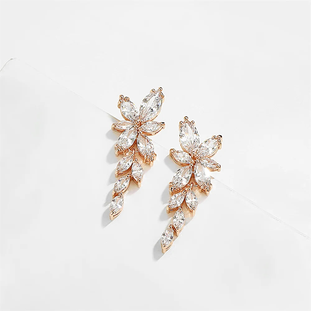 ZAKOL Fashion Leaf Zircon Wedding Earrings for Women White Gold Color Marquise Crystal Bridal Earring Party Jewelry Gift