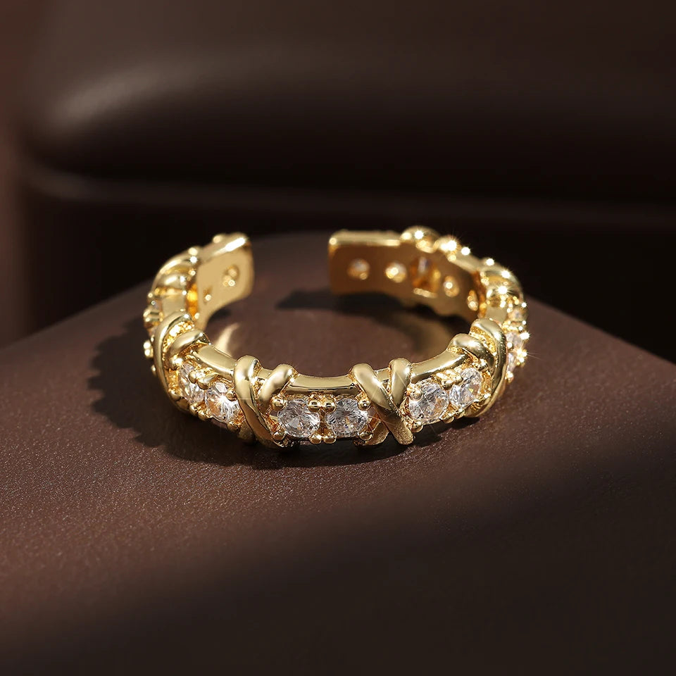 ZAKOL Fashion X Cross Zircon Bracelet Rings for Women Gorgeous Wedding Engagement Party Jewelry Set Factory Wholesale