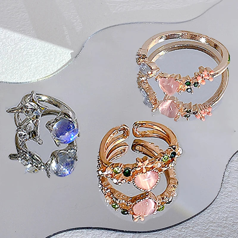 17KM 3Pcs Y2K Kpop Rings Set Crystal Oil Drip Rings for Women Geometric Resin Gold Color Ring Accessories Fashion Jewelry 2022
