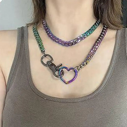 Heart Y-Necklace Link Chain Necklace No Fading Durable Choker with Tail Necklace Scratch Resistant Adjustable