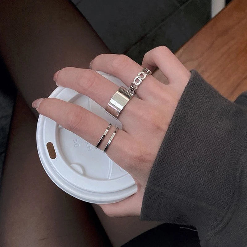 Hip Hop Rings For Women Man Punk Stainless Steel Adjustable Opening Personality Minimalist Finger Ring Party Fashion Jewelry