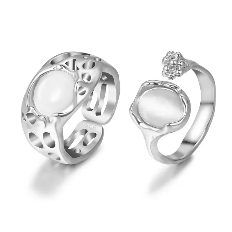 Trendy Y2K Crystal Heart Rings for Women Girls Irregular Adjustable Ring Punk Vintage Rings Set Fashion Party Jewelry Gifts