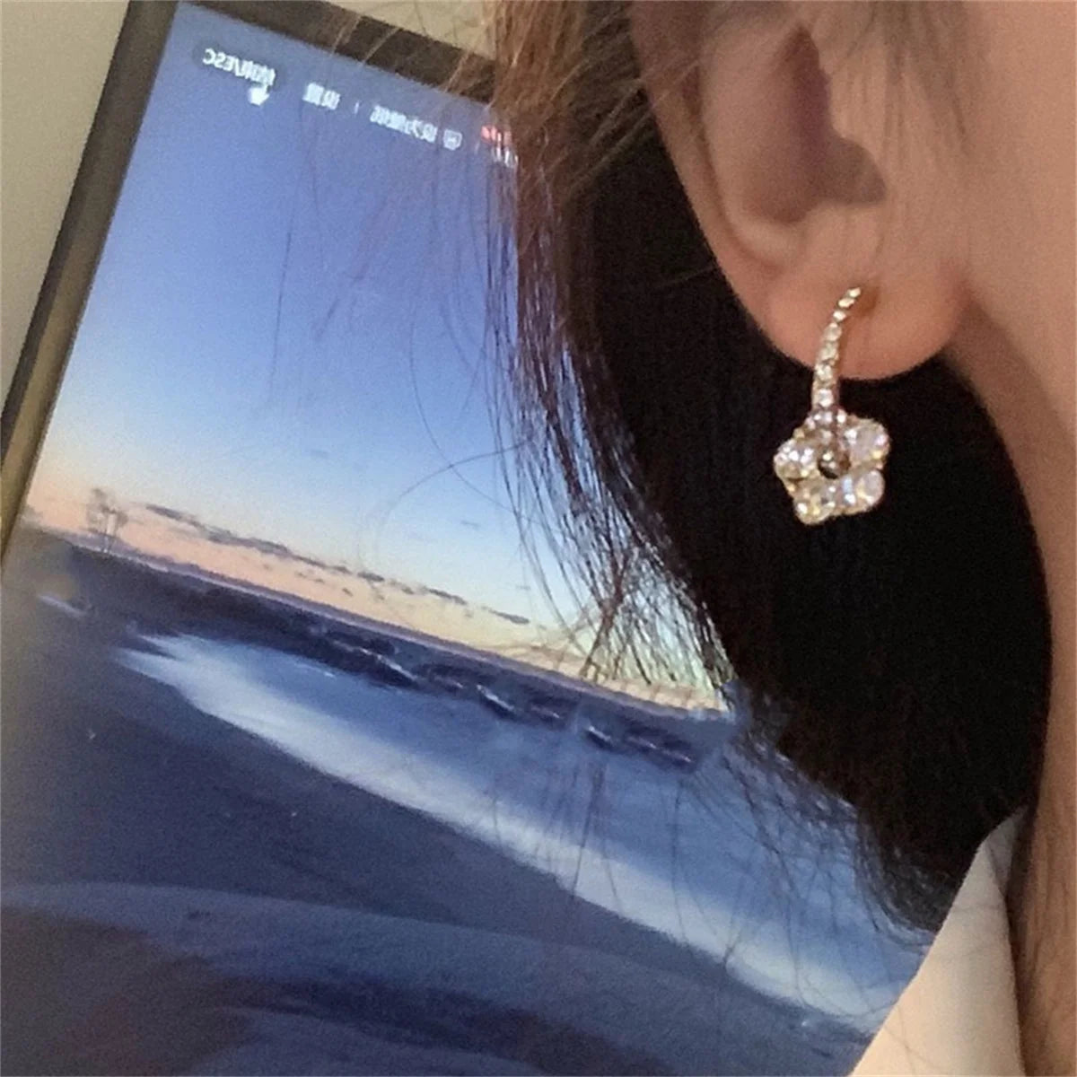 Korean Exquisite Planet Moon Butterfly Tassel Earrings for Women Sparkling Crystal Asymmetrical Drop Earrings Girl Party Jewelry