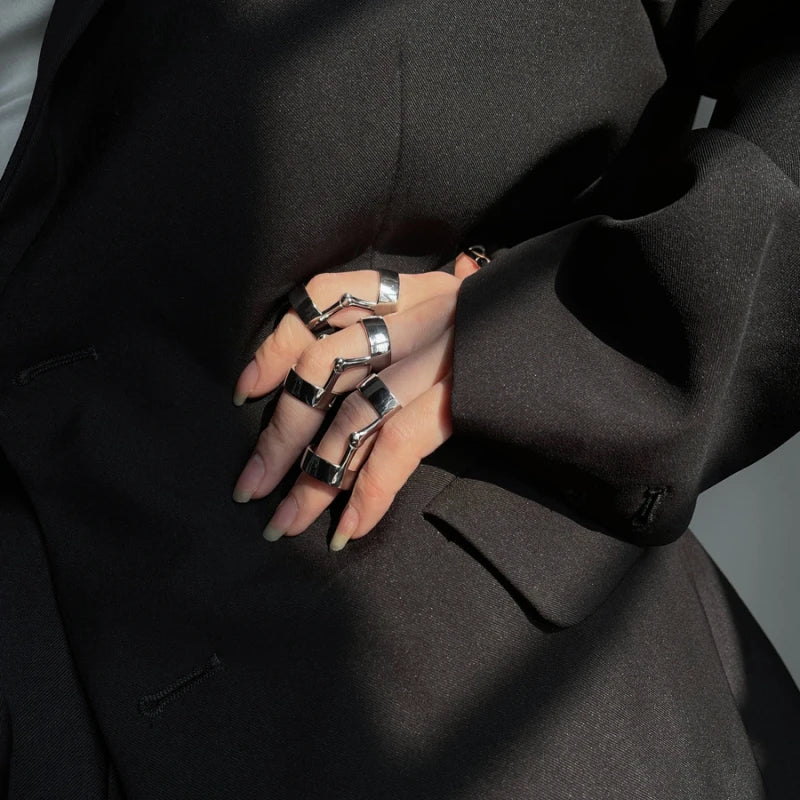 Punk Y2K Simple Vintage Geometric Bendable Metal Two Tone Ring Women Girls Party Jewelry Gift