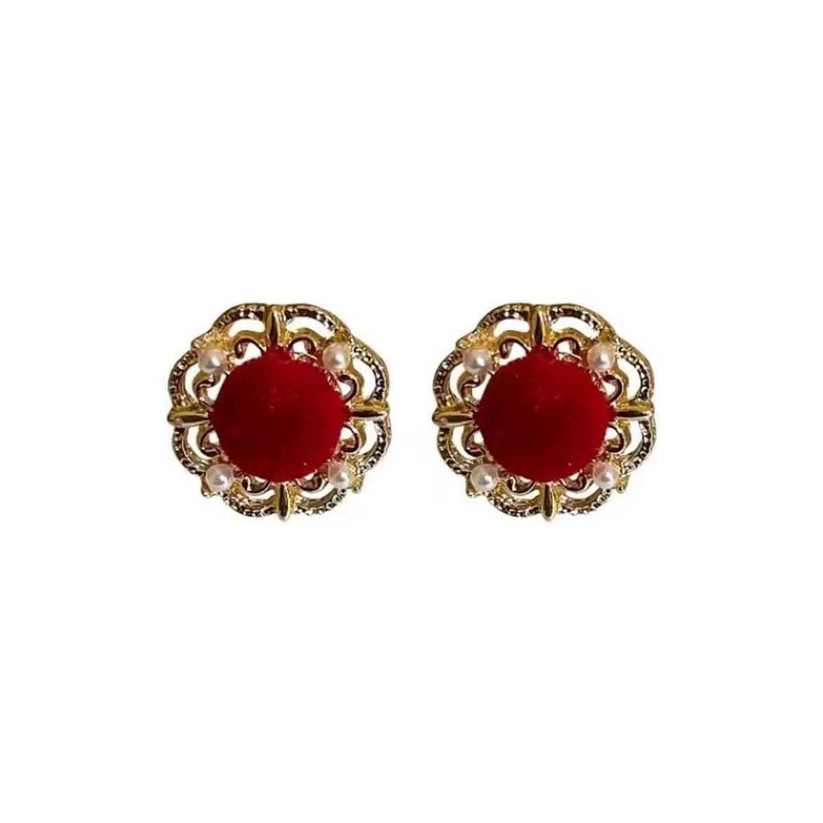 Vintage Trendy Red Enamel Geometric Round Heart Stud Earrings For Women Light Luxury Imitation Pearl Square Oval Earring Jewelry