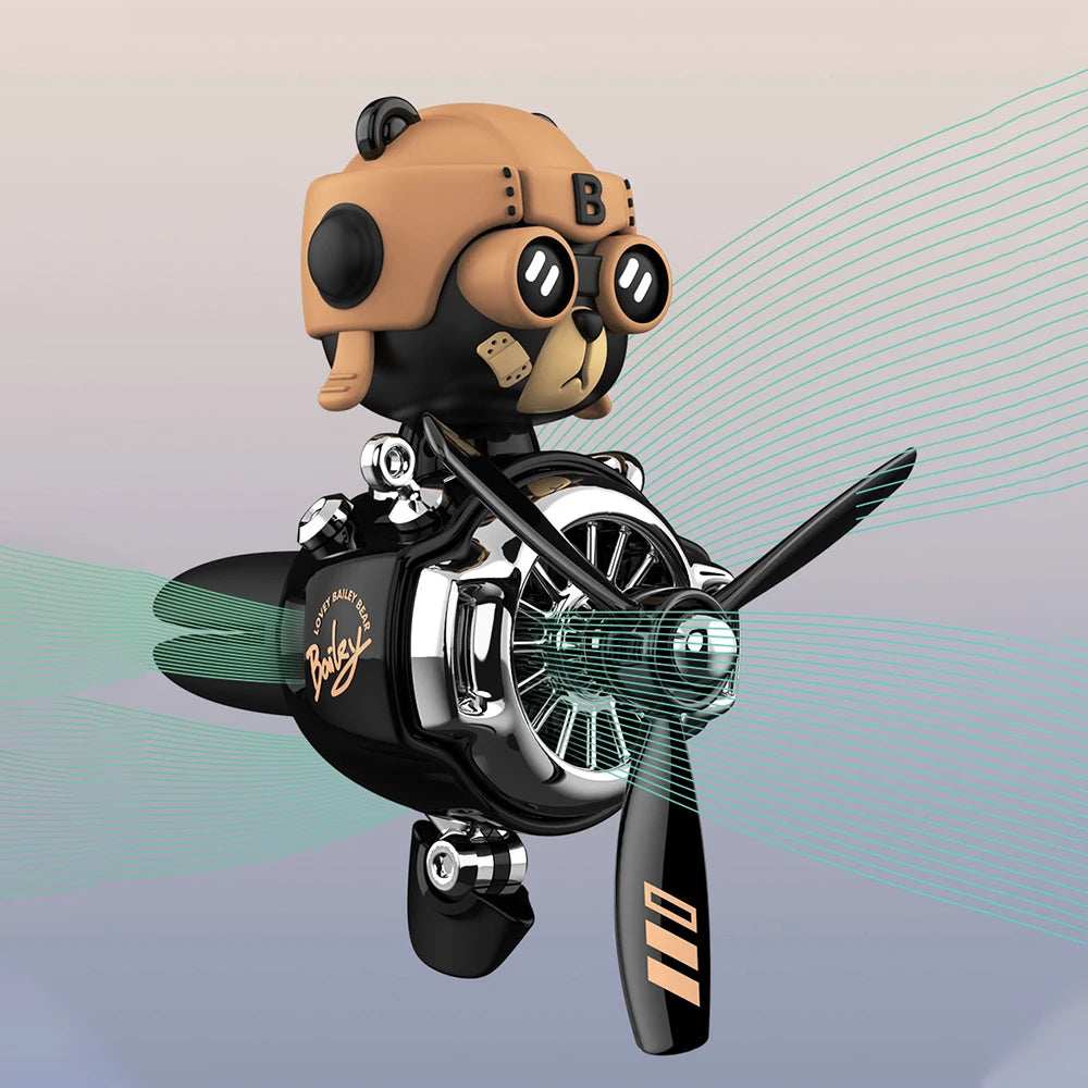 Car Aromatherapy Air Freshener Bear Pilot Rotating Propeller Aromatherapy Interior Perfume Diffuser Vent Fragrance Car Ornament