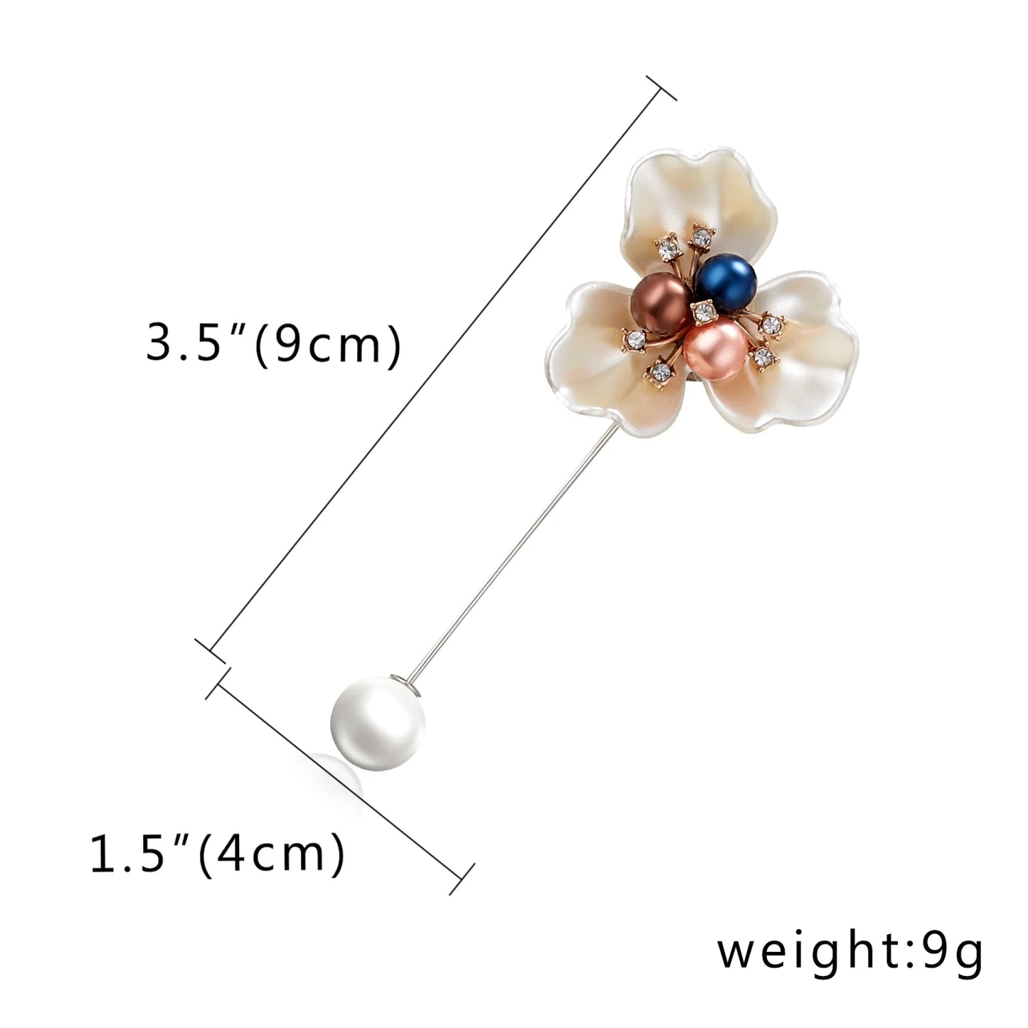 Rinhoo Imitation Pearl Shell Camellia Flower Brooch For Women White Floral Petal Bouquet Long Needle Shirt Collar Lapel Pin Gift