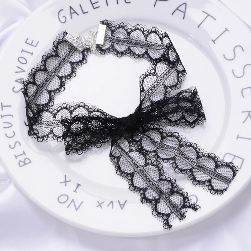 Fashion Choker Necklace For Women Sexy Black White Lace Stretch Strip Pendant Short Clavicle Gothic Necklace Aesthetic Jewelry