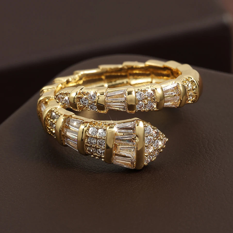 ZAKOL Hot Sale Snake Bone Zircon Open Rings for Women Niche Design Shiny Cubic Zirconia Couple Luxury Jewelry Gifts