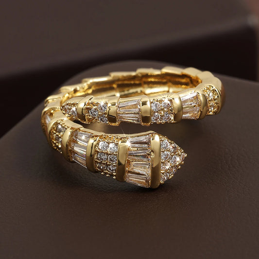 ZAKOL Hot Sale Snake Bone Zircon Open Rings for Women Niche Design Shiny Cubic Zirconia Couple Luxury Jewelry Gifts