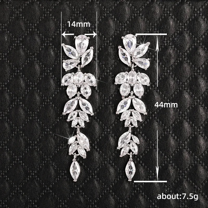 ZAKOL Fashion Leaf Zircon Wedding Earrings for Women White Gold Color Marquise Crystal Bridal Earring Party Jewelry Gift