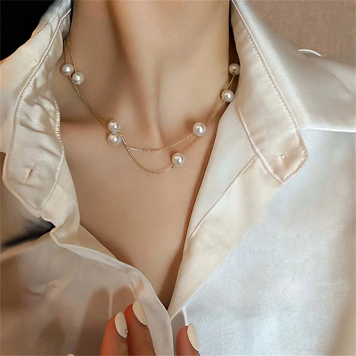 Minimalist Imitation Pearl Long Tassel Necklace For Women Ladies Elegant White Pearl Choker Clavicle Chain Wedding Party Jewelry