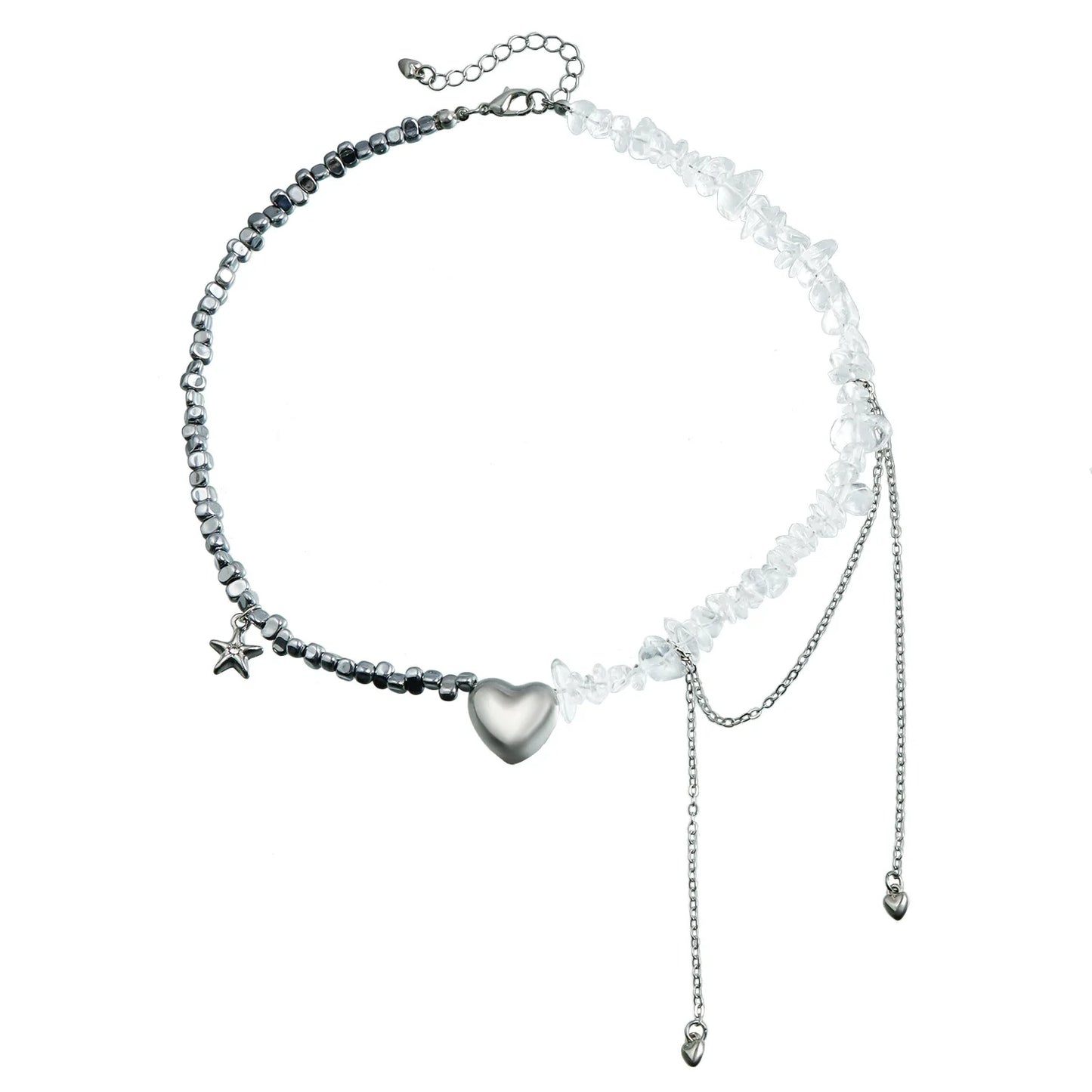 Y2K Irregular Stone Necklace For Women Beads Chain Heart Pendant Elegant Tassels Fashion Women's Jewelry Gift