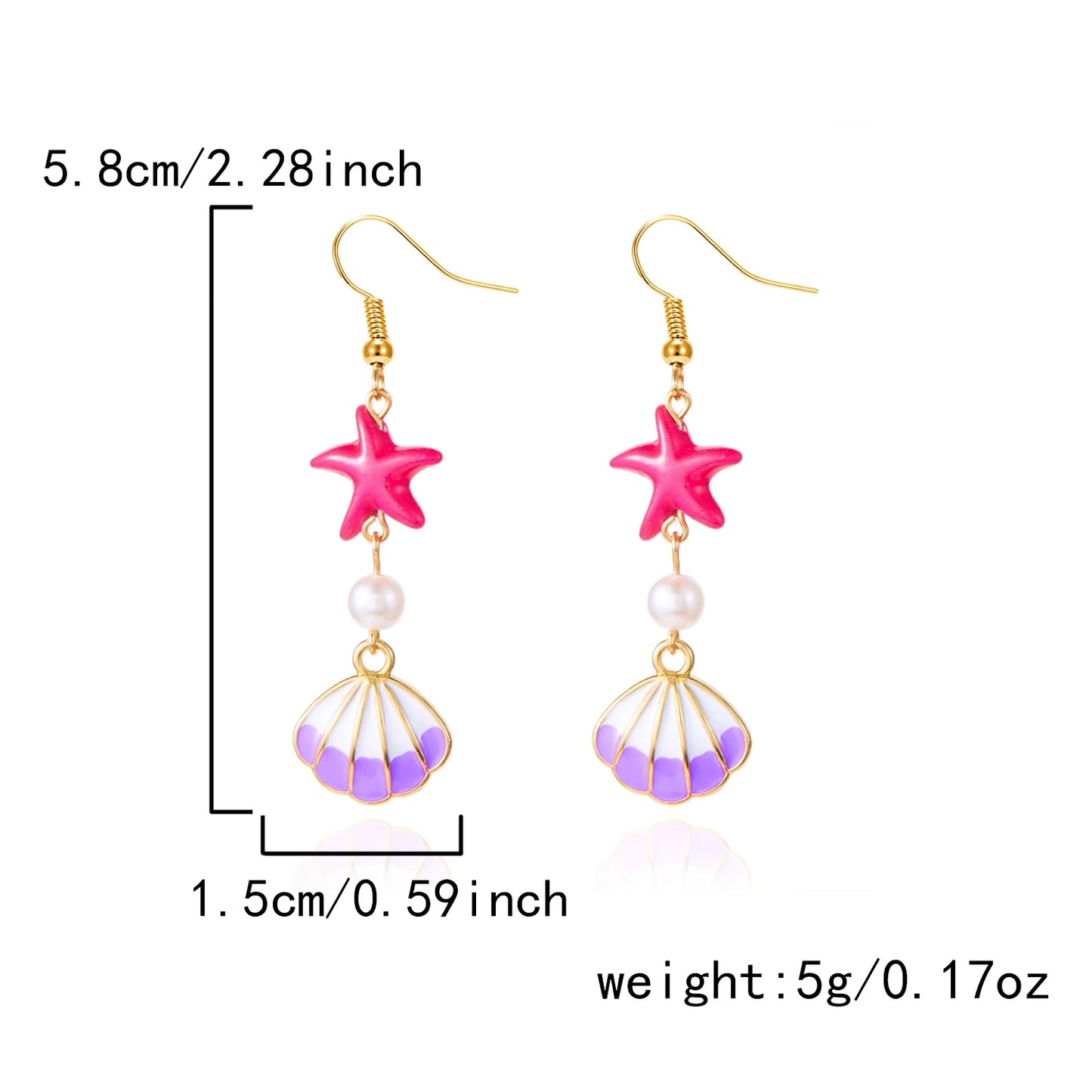 Fashion Ocean Style Shell Starfish Drop Earrings For Women Boho Retro Enamel Seashell Conch Dangle Earrings Beach Party Jewelry