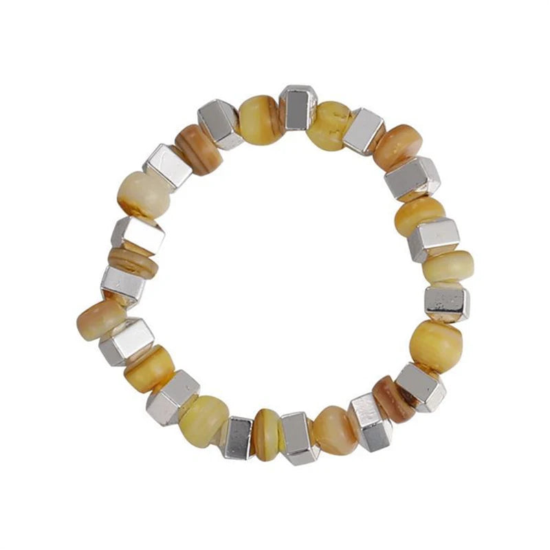 New Colorful Beaded Ring for Women Girls Sweet Personality Irregular Multi Beaded Rice Beads Geometry Metal Rings Jewelry Gifts