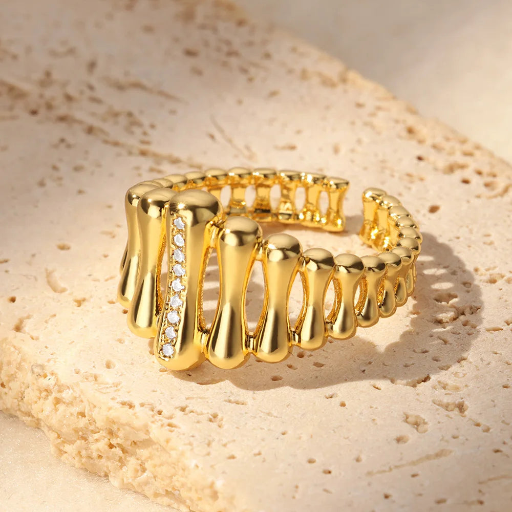 Zircon Cristal Geometric Rings For Women Stainless Steel Gold Color Adjustable Finger Ring Trendy Wedding Luxury Jewerly Gift