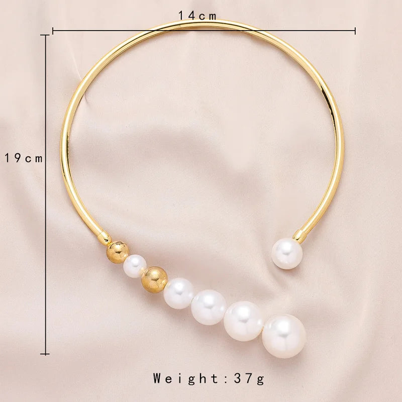 Exaggerated Pearl Necklace For Women Simple Versatile Golden Bead Opening Collar Exquisite Clavicle Korean Fashion Jewelry Gifts