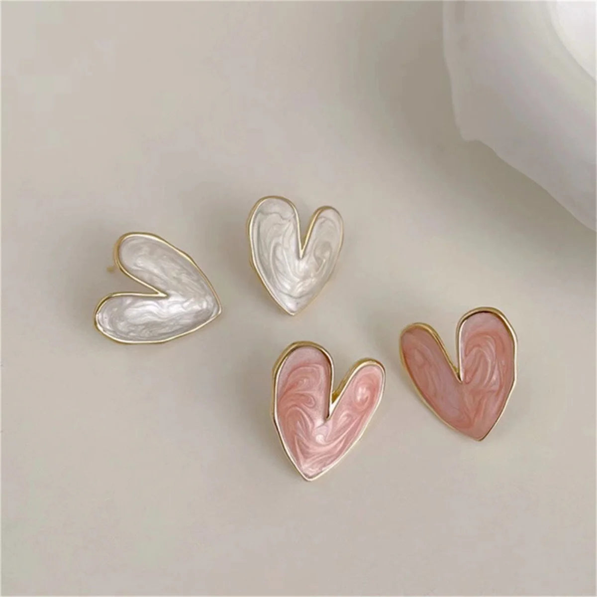 Vintage Trendy Red Enamel Geometric Round Heart Stud Earrings For Women Light Luxury Imitation Pearl Square Oval Earring Jewelry