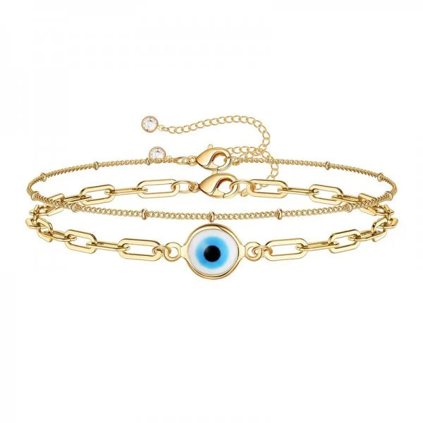 Fashion Turkish Evil Eye Gold Color Bracelet For Women Men Handmade Zircon Waist Chains Set Good Luck Party Jewelry Trendy Gift