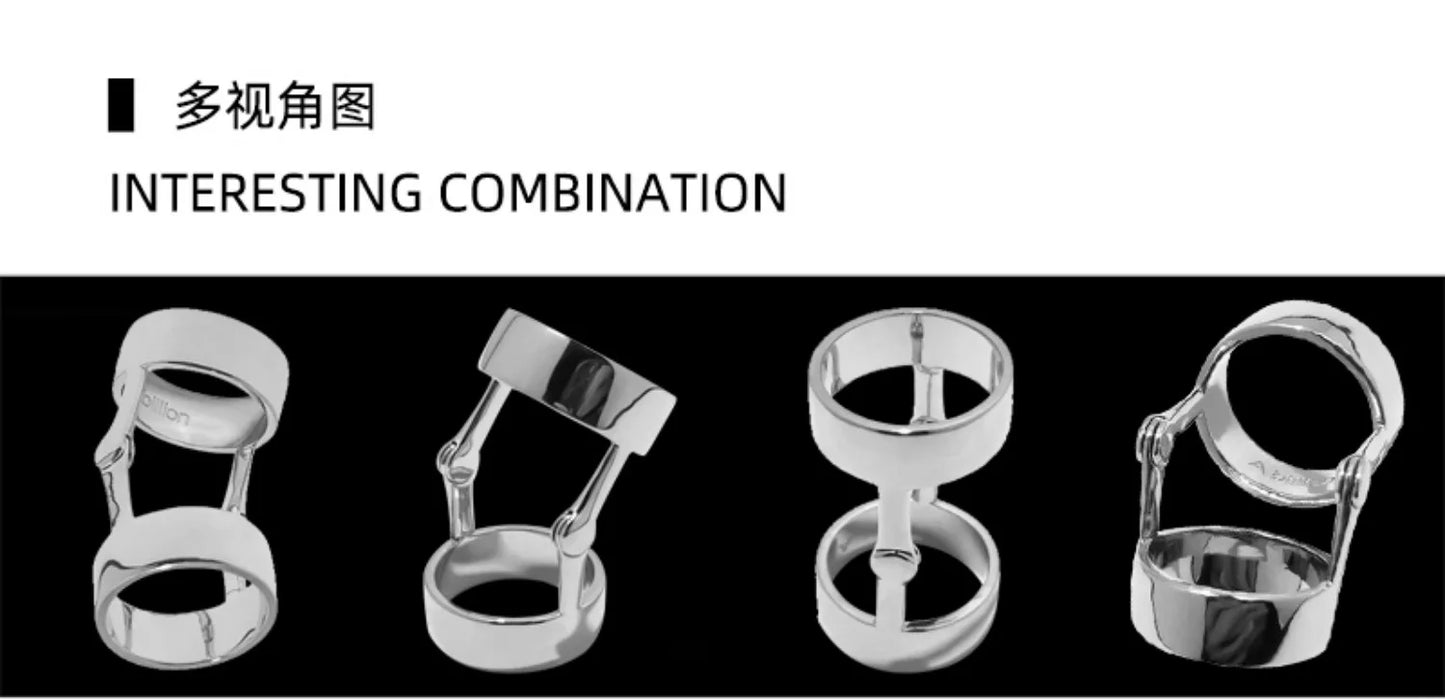 Punk Y2K Simple Vintage Geometric Bendable Metal Two Tone Ring Women Girls Party Jewelry Gift