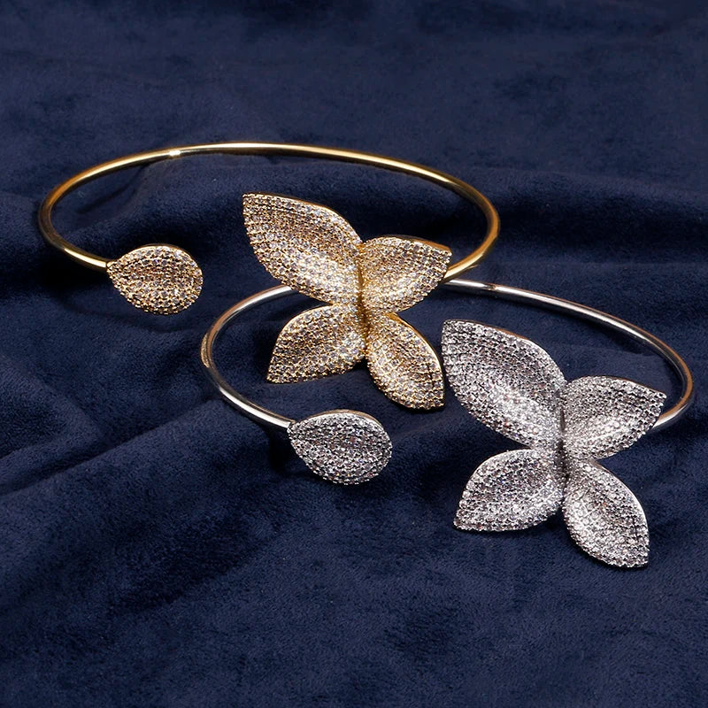 ZAKOL Classic Micro Paved Full Cubic Zirconia Leaves Cuff Bracelet Bangle for Women Luxury Dubai Bridal Jewelry 2025 New