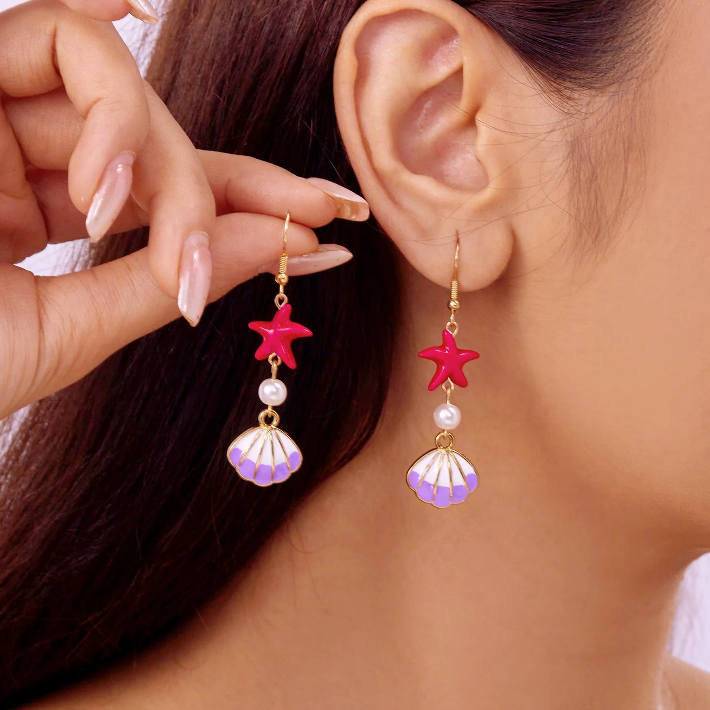 Fashion Ocean Style Shell Starfish Drop Earrings For Women Boho Retro Enamel Seashell Conch Dangle Earrings Beach Party Jewelry