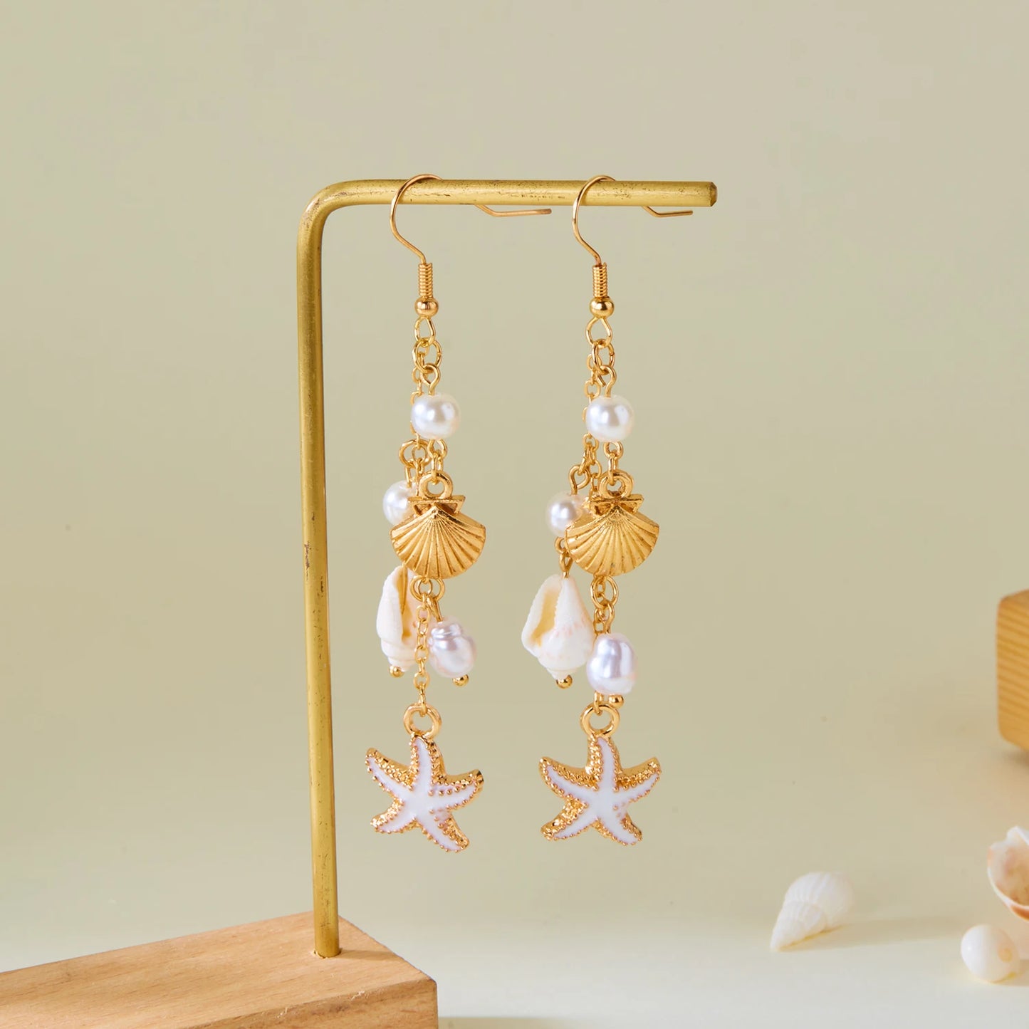 Fashion Ocean Style Shell Starfish Drop Earrings For Women Boho Retro Enamel Seashell Conch Dangle Earrings Beach Party Jewelry