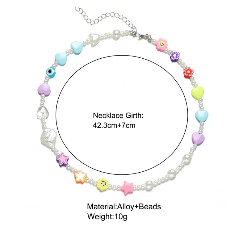 Y2K Flowers Charms Pearl Choker Necklace For Women Boho Colorful Beaded Clavicle Chain Short Necklaces Jewelry Gift 2024