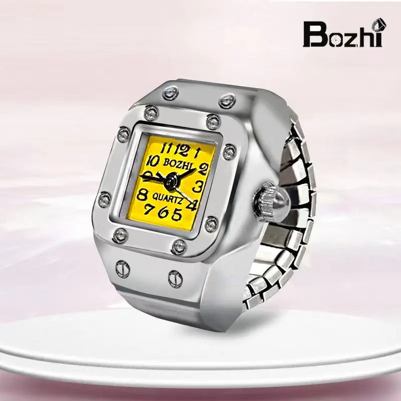 Y2K Punk Quartz Watch Rings for Couple Women Man Hip Hop Mini Elastic Stretchy Watch Finger Ring Retro Fashion Jewelry Gift