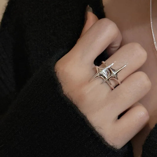 Punk Silver Color Y2K Stars Open Rings for Women Men Fashion Adjustable Couple Rings Hip Hop Vintage Ring Jewelry Gift