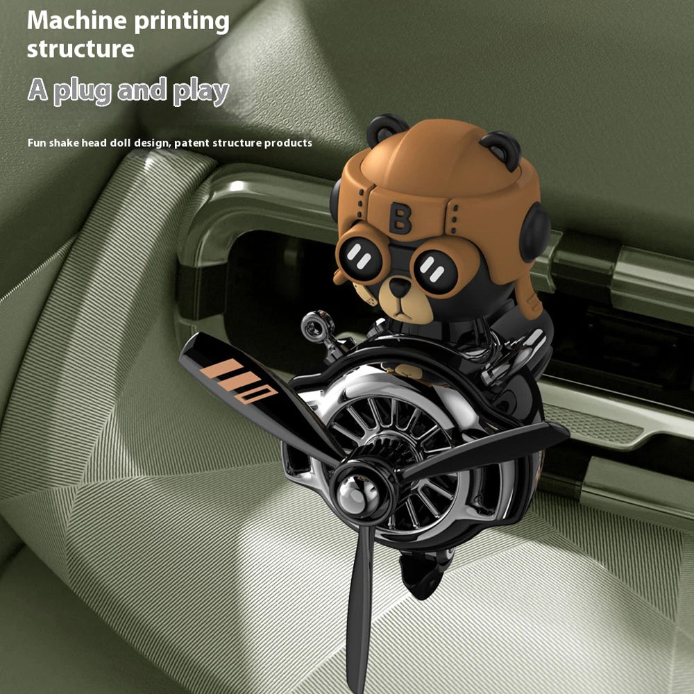 Car Aromatherapy Air Freshener Bear Pilot Rotating Propeller Aromatherapy Interior Perfume Diffuser Vent Fragrance Car Ornament