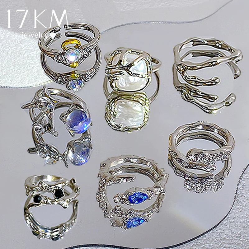 17KM 3Pcs Y2K Kpop Rings Set Crystal Oil Drip Rings for Women Geometric Resin Gold Color Ring Accessories Fashion Jewelry 2022