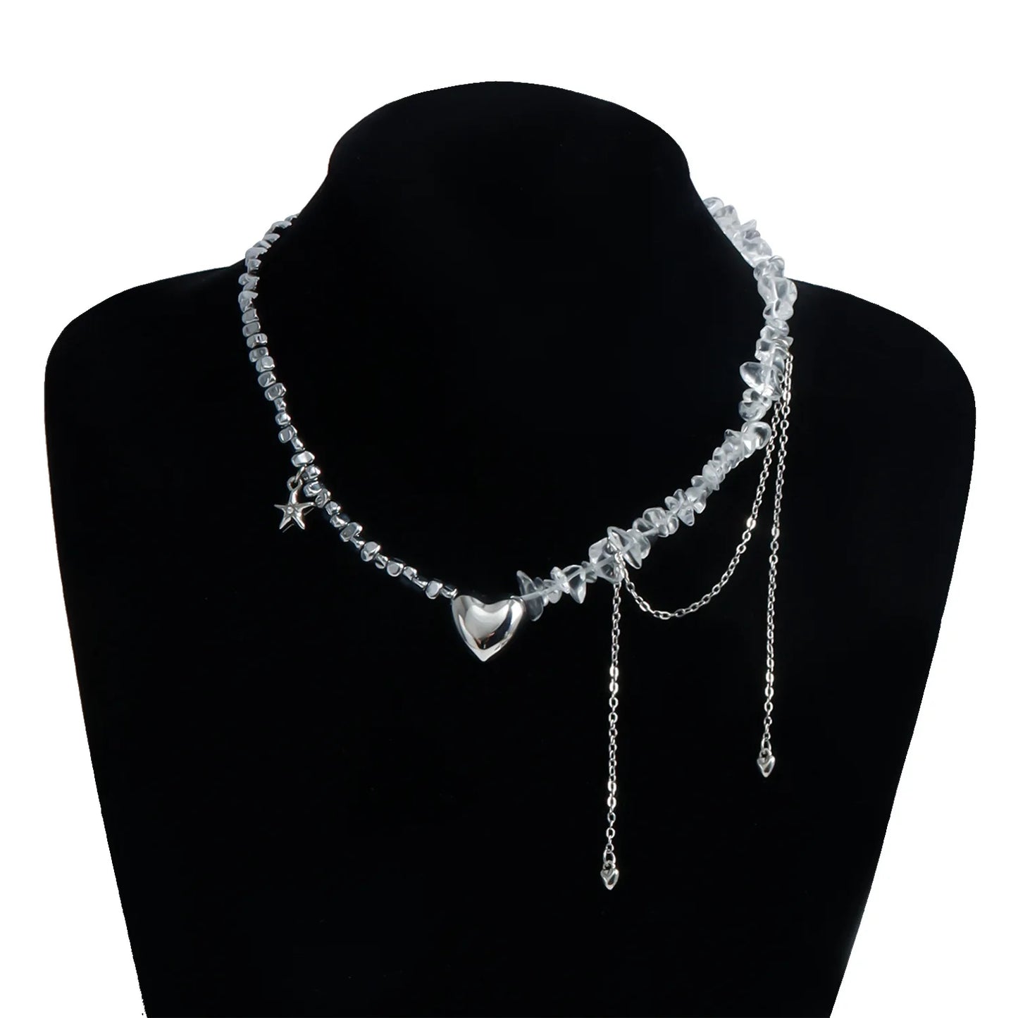 Y2K Irregular Stone Necklace For Women Beads Chain Heart Pendant Elegant Tassels Fashion Women's Jewelry Gift