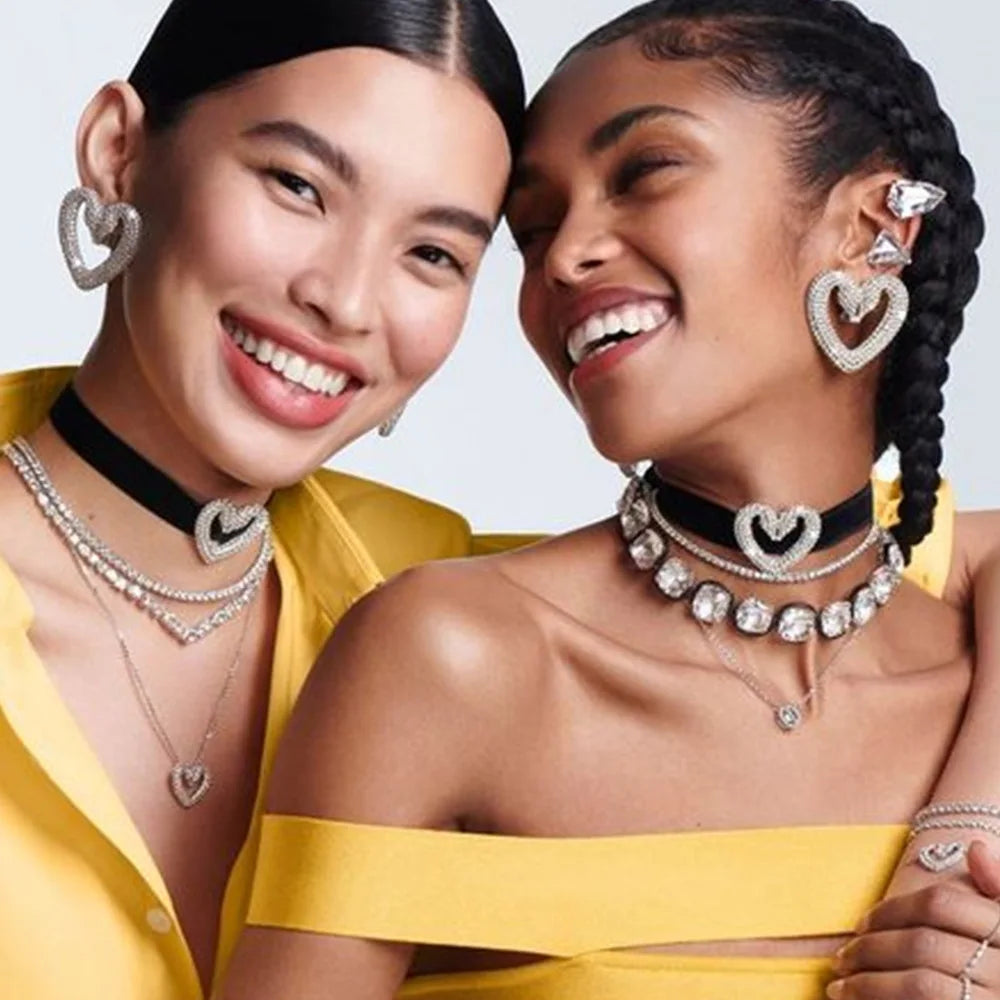 Fashion Y2k Heart Choker Necklace Elastic Rope for Girl Party Gift Romantic Valentine's Day Gift Rhinestone Collar Jewelry Women